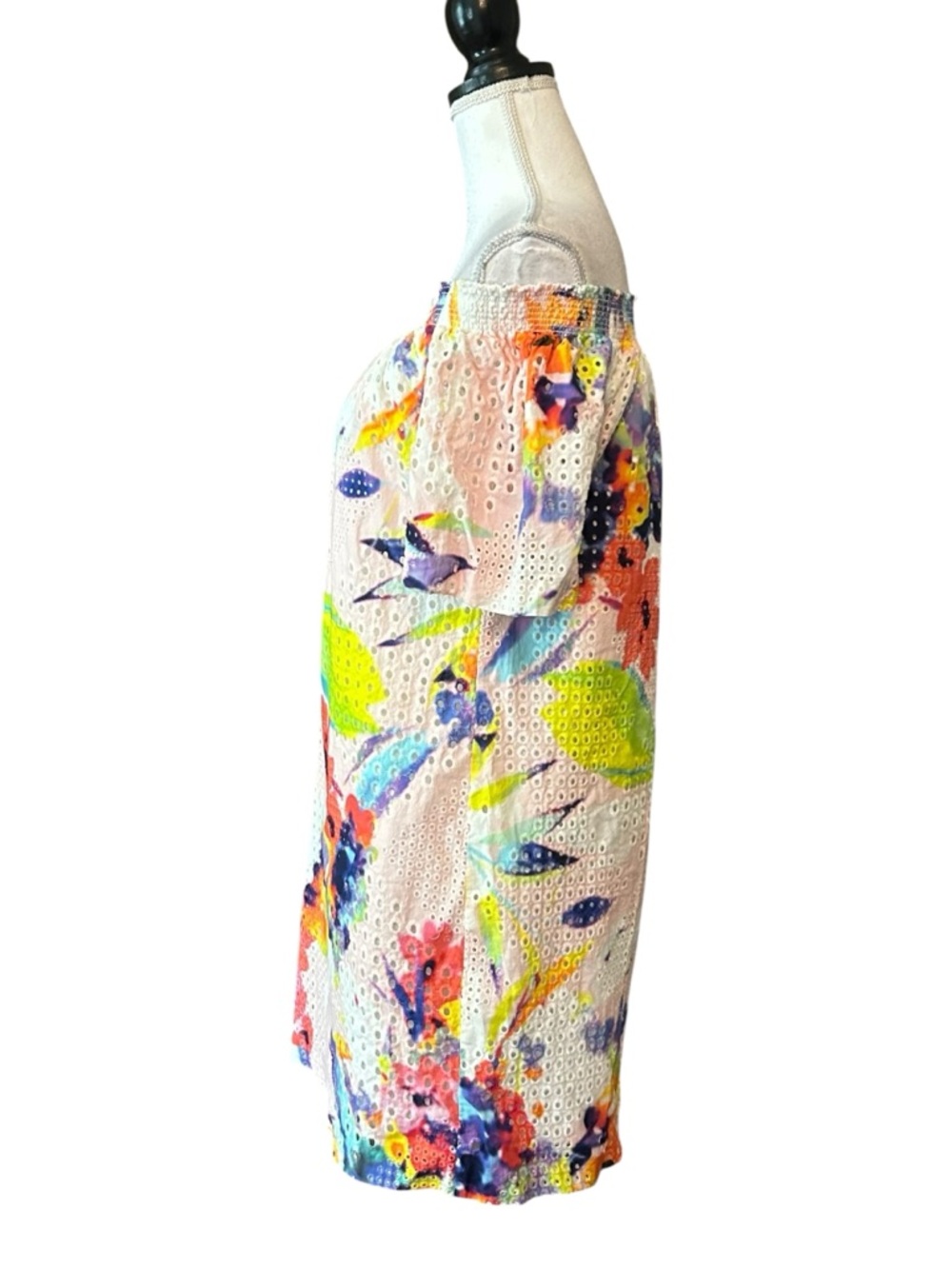 Trina‎ Turk Savilla Off Shoulder Eyelet Floral Tropical Multicolor Dress SZ M - Picture 6 of 9